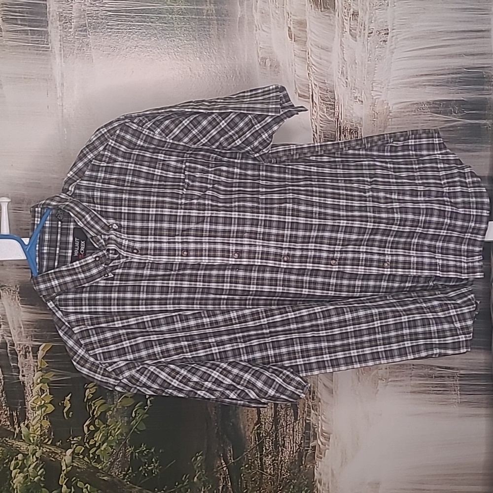 Walnut Creek Mens XL green blue striped plaid short sleeve casual dress shirt